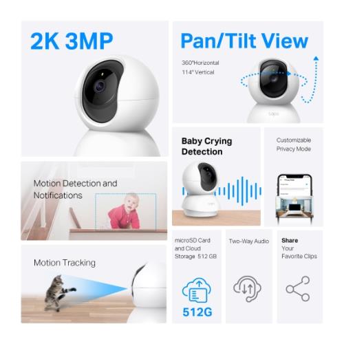 TP-LINK TAPO C210 Full HD 2K Gece Görüşlü 128GB Micro SD Destekli Mobil Wi-Fi Kamera Bebak kamerası - Güvenlik Kameraları IP ürünleri tekmarshop.com'da
